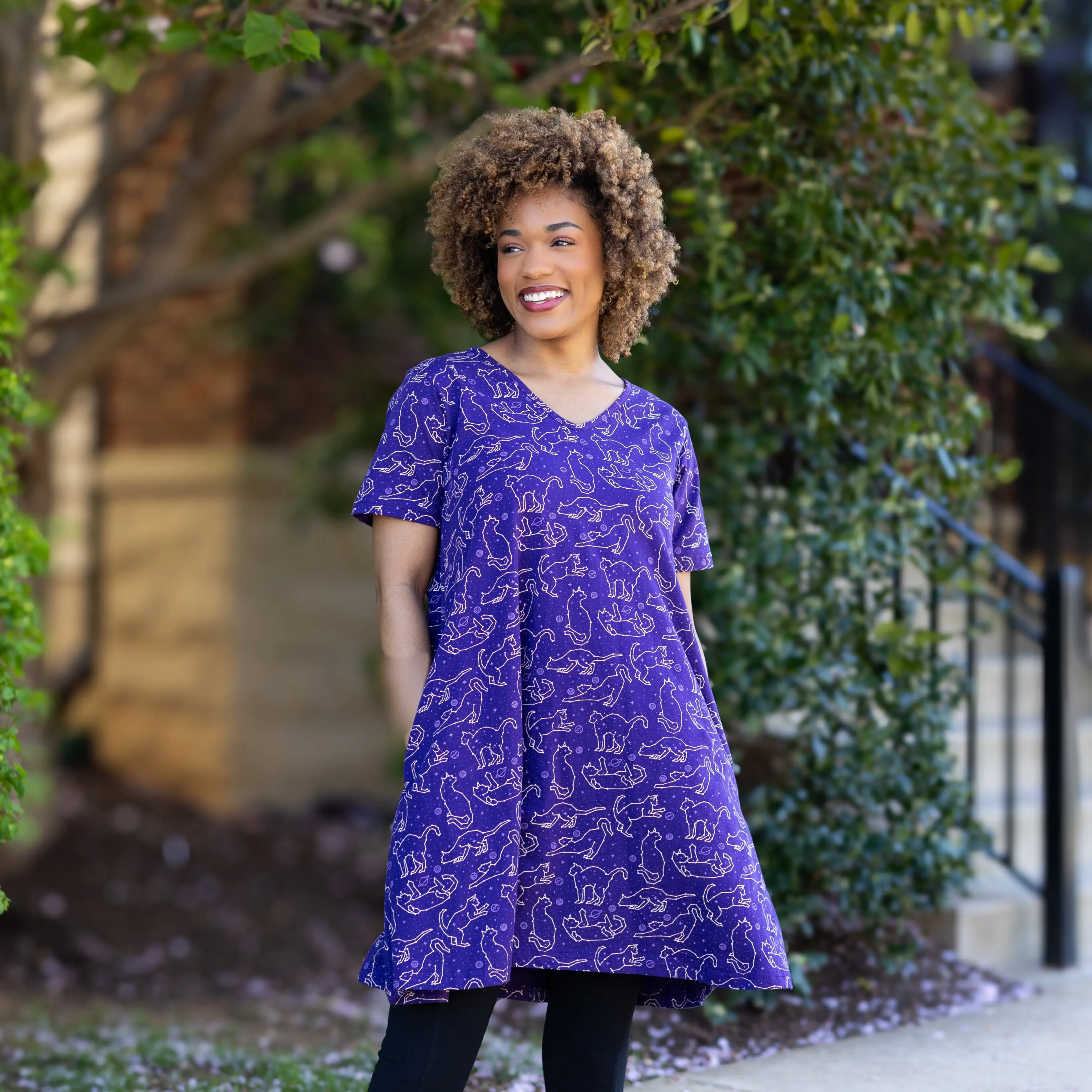 Cats Constellations Glow-in-the-Dark Long Tunic with Pockets