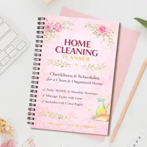 Home Cleaning Planner & Checklist Book for Women Adults | Daily Weekly Monthly Cleaning Schedule Organizer with Pre‑Printed Lists, Spiral Bound Durable Household Cleaning Tracker Notebook