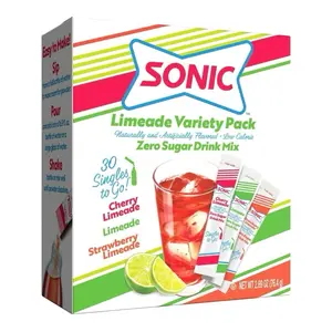 Sonic Zero Sugar Drink Mix Limeade Variety Pack 30 Sticks- Cherry Limeade, Limeade, & Strawberry Limeade