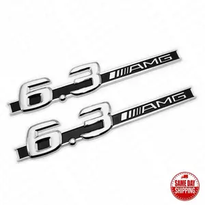 2x OEM ABS Mercedes 6.3 AMG Emblem Fender Logo Badge Nameplate Decoration Sport