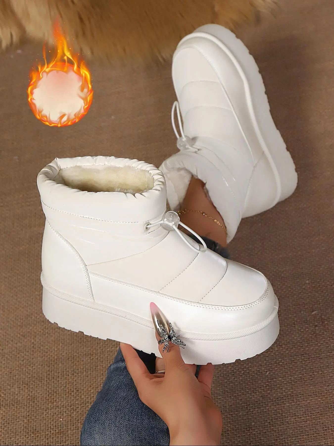 Women's trendy boots, Fall Boots, thick-soled comfortable plush snow boots, warm for cold weather, suitable for autumn and winter outdoor walking, casual occasions, gifts, Winter Boots, PU Leather Boots, Fashion Boots