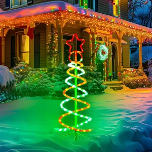3/5/7FT Green and Red Christmas Spiral Tree Lights With 8 Dynamic Lighting Effect LED Lights For Outdoor Indoor Holiday Decor