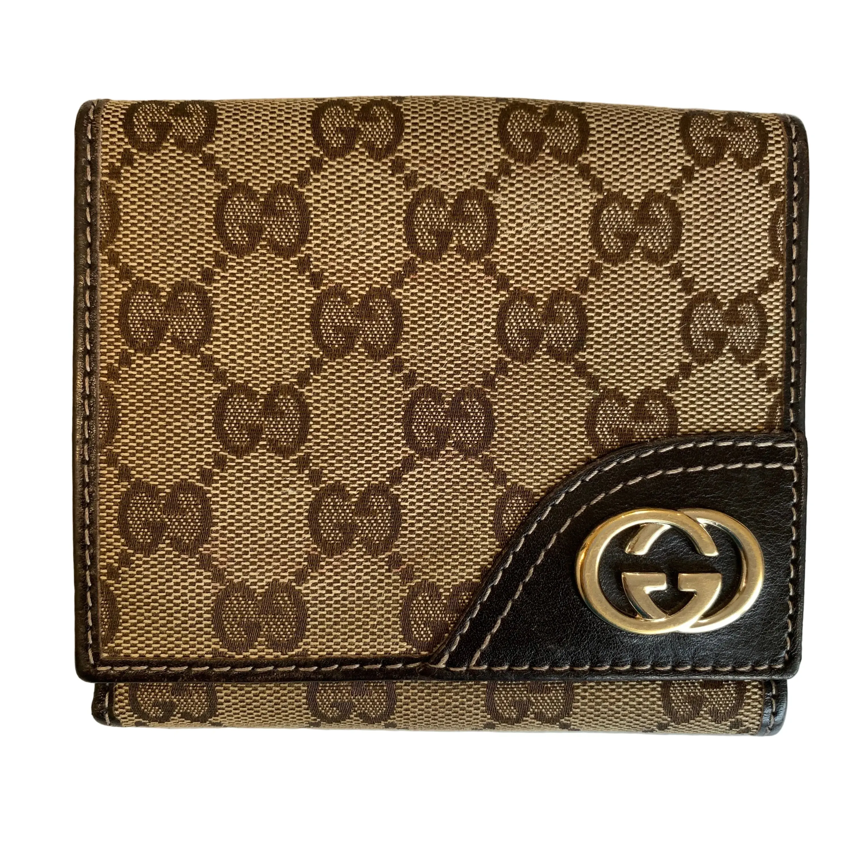 Pre-owned GUCCI wallet Small leather goods FINAL SALE NO RETURN NO CANCEL monogram compact Authentic with COA