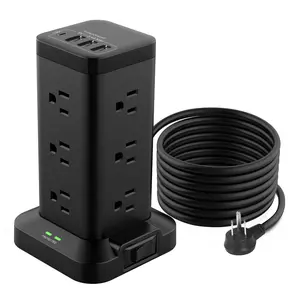 BEVA Power Strip Tower with USB Ports 6.5 FT Surge Protector Power Tower 12 AC and 4 USB Ports 6.5 FT Extension Cord with Multiple Outlets Office Supplies Office Organization (Black 6.5 FT)