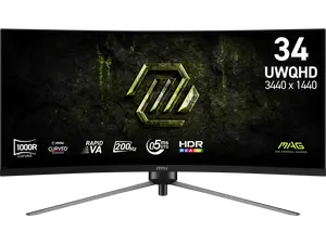 MSI 34" Ultrawide QHD 2K 1440P 200Hz Adaptive Sync 0.5ms HDR Ready Curved Gaming Computer Monitor with Height Adjustable, Swivel, Pivot & Tilt Stand MAG 345CQRF E20