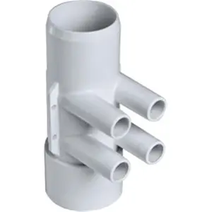 212 MAIN PVC Plastic Water Pipe Manifold, 2x2x0.75 in. SB Ports with Ribbed Barb, for Aquatic Fitness Equipment