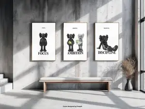 Kaws Minimalist Hypebeast Posters: Set of 3, Figure Toys, Graffiti print, Inspirational Room Decor, Black & White