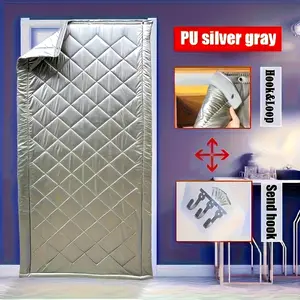 2D Door Curtain for Winter Thick Warm Insulated Waterproof Windproof Hook Installation PU Silver Gray Traditional Style