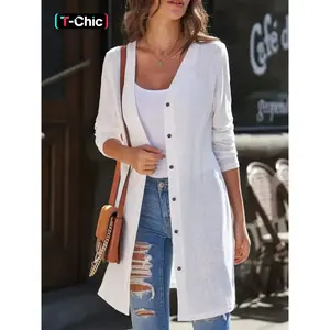 Women's Solid Color Open Front Cardigan, Casual 3/4 Sleeve Knitwear for Daily Wear, Ladies Clothes for All Seasons