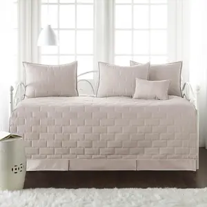 Twin Daybed Covers, 6-Piece Twin Bedding Set, Daybed Cover Set with 3 Pillow Shams, 1 Bedskirt, 1 Throw Pillow, Brickyard Bone