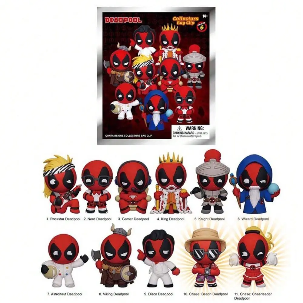 Marvel Deadpool 3D Anime Character Series 6 Blind Bag Figure Cool Keychains, Mystery Bulk Bag Clip Pendant, Random Character Gift for Birthdays, Holidays, Keychain Surprise Collectibles