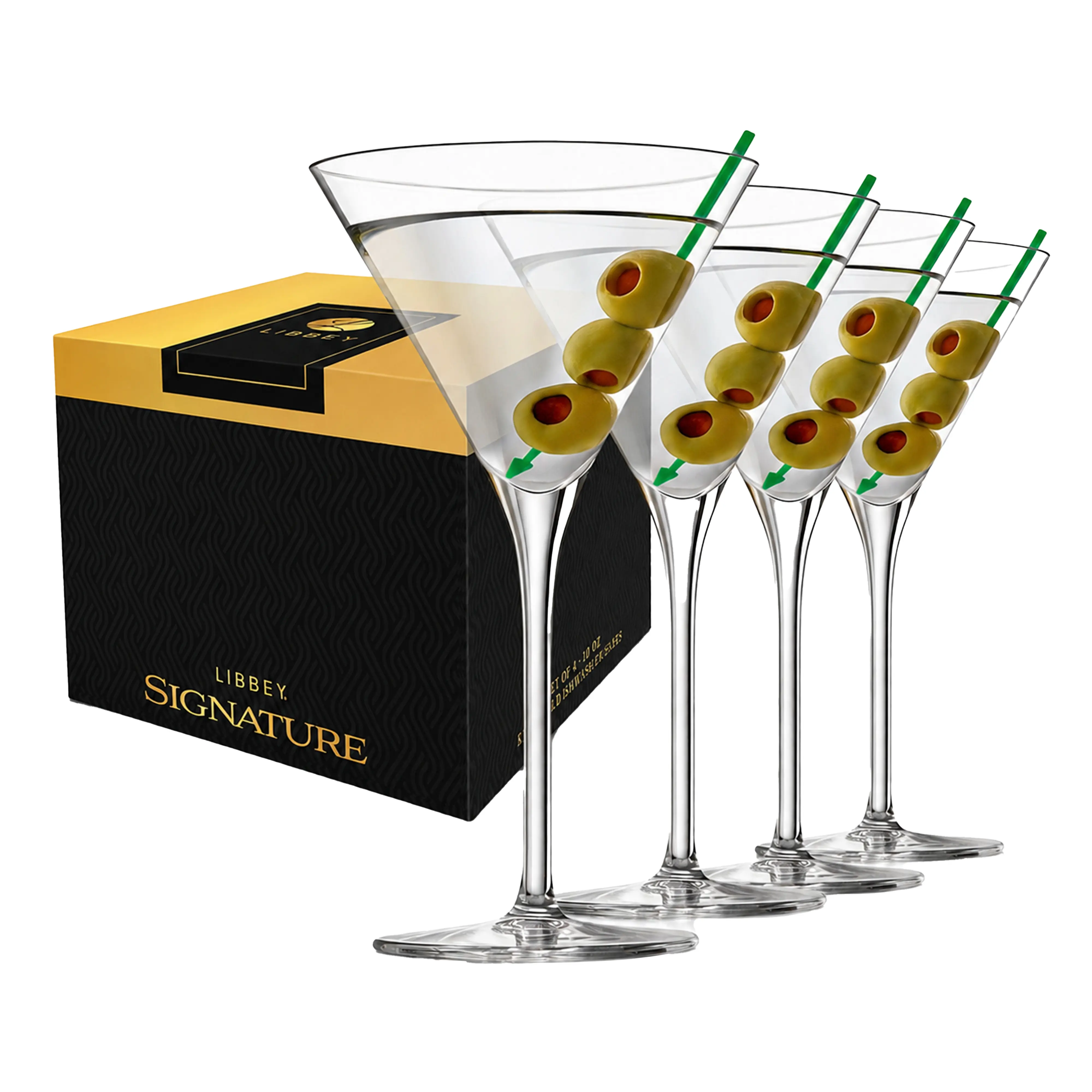 Libbey Signature Kentfield Martini Glasses Set of 4, 10 oz Lead-Free Clear Stemmed Cocktail Glasses, Dishwasher Safe Martini Cups for Weddings & Parties