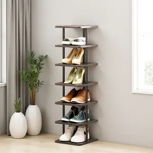 SUOERNUO 7-Tier Vertical Wooden Shoe Rack – Narrow Space-Saving Storage Organizer Holds 7 Pairs for Entryway, Living Room & Bedroom