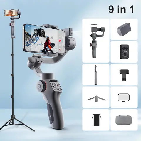 FUNSNAP C5 3-Axis Cellphone Camera Stabilizer (C05 AI + Remote) with Wireless Fill Light, 360° AI Tracking Sensor, 450g, 18 Hours Battery Life, Compatible with iPhone18/18DUO/17-13 ProMax/16, Samsung S26U-S22/Zf8-Zf5, Selfie Accessory for Video Recording