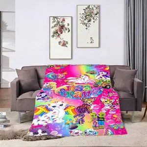 Lisa Frank Wallpaper Collage Style Blanket, Vibrant Colors and Soft Comfortable Fabric for Warm Cozy Experience, Ideal for Home Office and Camping