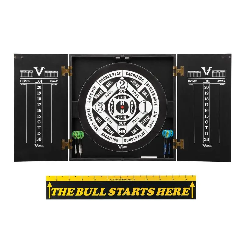 Viper 40-1204 Hideaway Cabinet with Coiled Paper Dartboard & The Bull Starts Here Throw Line Marker, Black