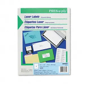 Avery 30605 Pres-A-Ply Laser Address Labels 8-1/2 x 11 White 100/Box