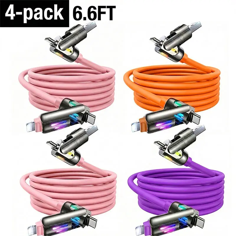 240W 4-in-1 Super Fast Charging Data Cable - EU Type Mobile Accessory for Smartphone, Type-C, iOS Devices, Outdoor Use with Fast Charging & Data Transfer Compatibility