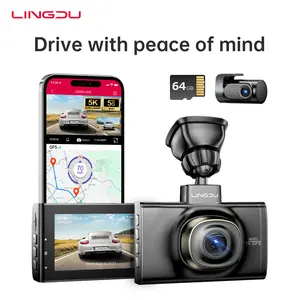 LINGDU LD02 5K Full HD Dual-Lens Dash Cam WiFi Dashcam with Free 64GB Card, 4K+2K Front and Rear Dashcam, Dashcam for Car, IR Night Vision, 24H Parking Mode G-Sensor, Build-in GPS, Easy to Install, Car Electronics car driving recorder