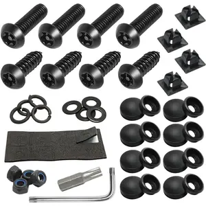 Anti Theft License Plate Screws Kits-Rustproof Stainless Steel Car Tag Plate Mounting Hardware, M6 (1/4") Tamper Proof Fastener Nut, Caps Cover For Front,Rear Frame Holder Mounting(Black-Set1)