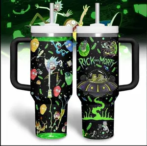 40oz/ 20oz Multiverse Portal Cartoon Tumbler  With Handle Straw Cup Sci-Fi Space Adventure Travel Mug