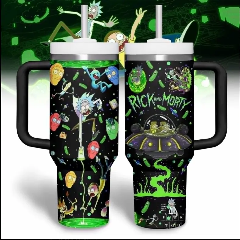 40oz/ 20oz Multiverse Portal Cartoon Tumbler  With Handle Straw Cup Sci-Fi Space Adventure Travel Mug
