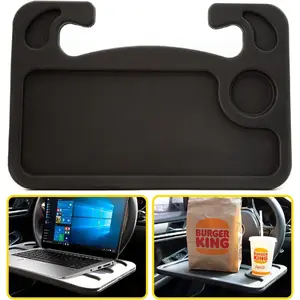 2-in-1  Steering Wheel Desk - Portable Auto Laptop Tray & Eating Table for  , Durable Multi-Functional Travel Workstation with Cup Holder for Commuters and Road Trips, Black