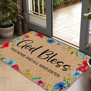 2D Flannel 1pc 1pc God Bless This - Soft Thick Flannel with Sponge Padding, Brown Mat Suitable for Entryway,, Bedroom - Non-Shedding, Backing & Blessing Phrase "God Bless" & "This "