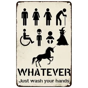 Whatever Just Wash Your Hands Sign Funny All Gender Metal Tin Sign for Home Restroom Wall Decor Funny Bathroom Sign for Cafe Bar Restaurant 8x12 Inch