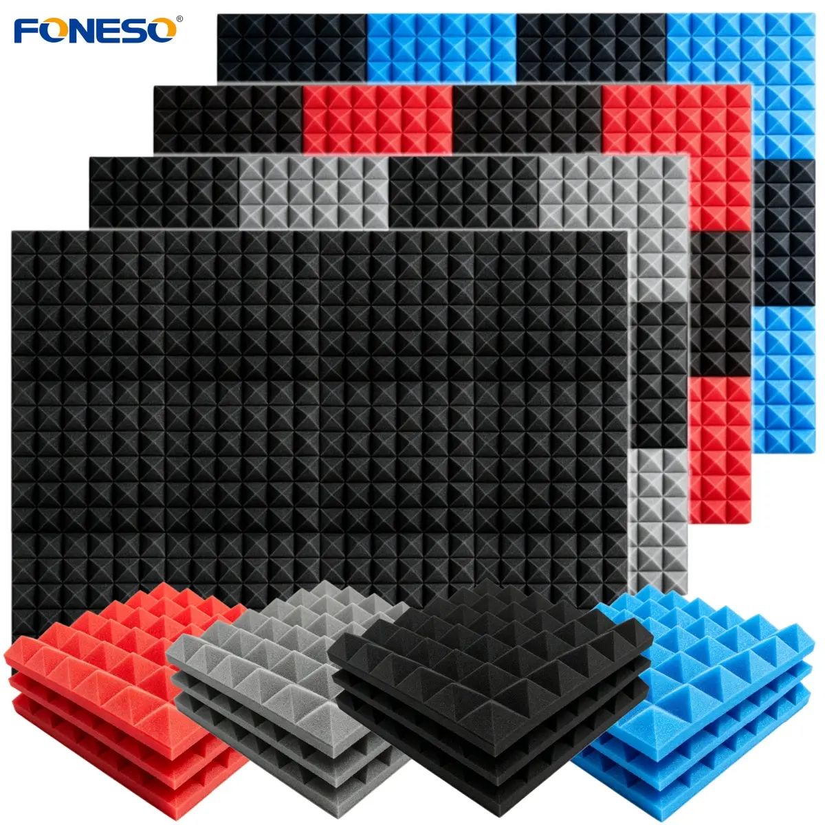 12-24 Pack 25kg/m³ Pyramid Soundproof Acoustic Foam Panels, High Density and Fire Resistant Sound Proof Acoustic Wall Foam Panels For Studio Wall Ceiling Meeting Room Home Decorative - 12x12x2 inch