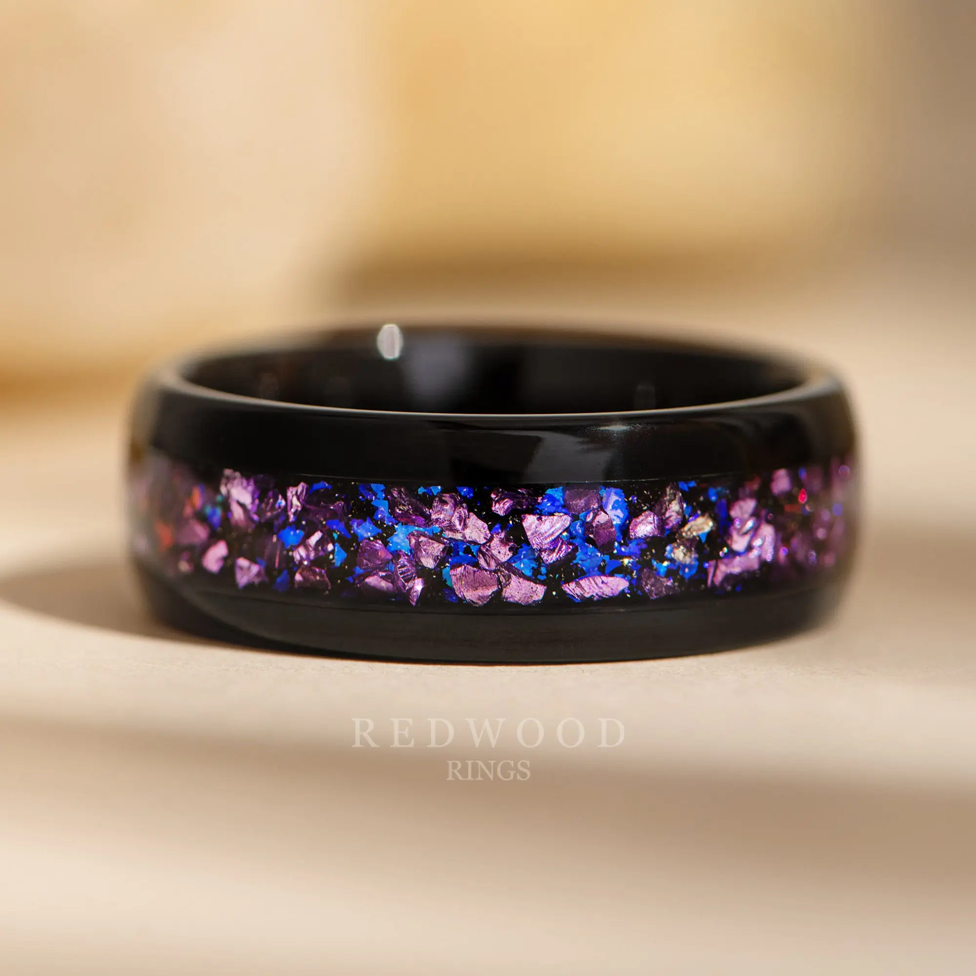 Black Tungsten Ring with Purple Lab-Created Alexandrite - 8MM Black Tungsten Ring with Purple Lab-Created Alexandrite - 8MM