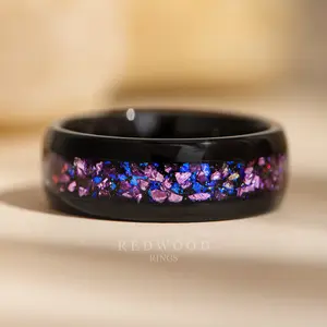 Black Tungsten Ring with Purple Lab-Created Alexandrite - 8MM