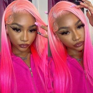 ISEE Ombre Pink Straight Glueless 13*4 Lace Front Wig, Pre-plucked Natural Hairline, Synthetic Vacation Hair, #Summervibes#CrochetNewArrivals, Glueless Frontal Wig