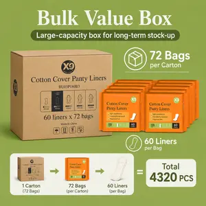 X9 Cotton Cover Panty Liners Bulk Box, 4320 Count, 60 Liners x 72 Bags, 180mm Long Liners, Individually Wrapped, Fragrance Free Daily Freshness Liners