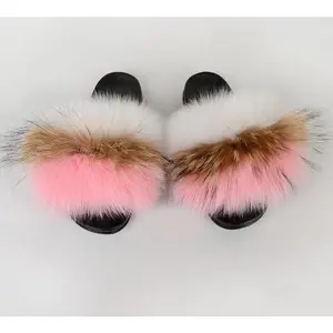 "NEOPOLITAN" - White Brown and Pink Fur Fluffy Flip Flops™️