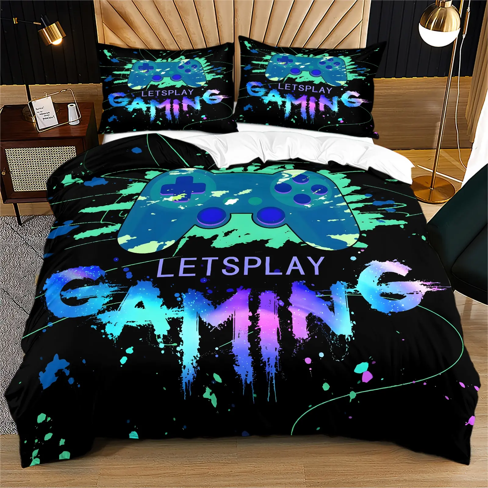 Cool graffiti gamepad quilt cover