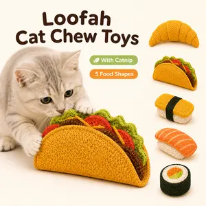 Natural Loofah Cat Chew Toys with Catnip, Cute Food-Shaped Taco Sushi Croissant Toys for Indoor Cats, Teeth Cleaning Support & Boredom Relief