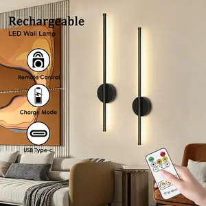 2Pcs Rechargeable Wall Lamp, Black/Gold 50CM Linear Decorative Light, Ambient Lighting, Remote-Controlled Dimming, Magnetic Mount for Easy Installation, For Living Rooms, Bedrooms, Hallways, Walk-In Closets, and Indoor Wall Lighting