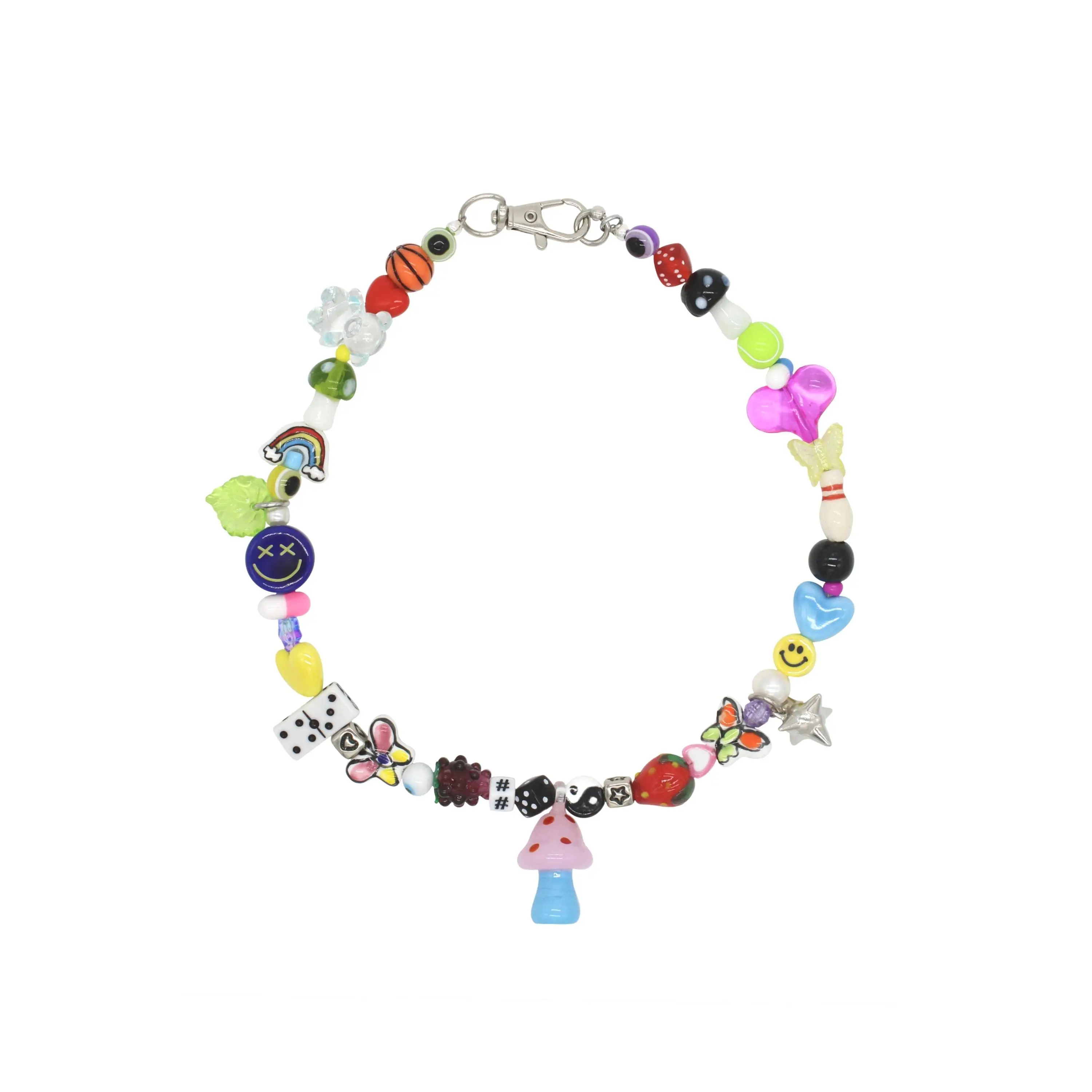 Beautiful Mess - Ceramic And Glass Beads Necklace With Glass Mushroom Charm 17″