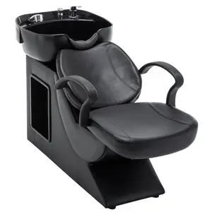 Toauuo 300LBS Shampoo Bowl & Chair Set, Ergonomic Hair Washing Station with ABS Spill-Proof Sink, Waterproof PU Leather Chair, Side Storage, Hot/Cold Faucet & Sprayer, Detachable Neck Rest for Salon Spa Barbershop