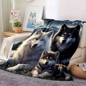 Wolf Family 3D Wolf Pack Print Throw Blanket - Large White Wolf & Pup Bedspread, Soft Quilted-Like Bed Cover Adults, All-Season Couch Sofa Bed Decor, Luxury Bedspread Wolf Lovers (White/Gray)