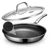 SNOWCLAD 12-Inch Multifunctional Nonstick Skillet with Lid - 3-Layer Stainless Steel, Snowflake Hybrid Design, Non-Toxic, Fast Uniform Heat, Precision Cooking, All-Cooktop Use, PFOA-Free, Dishwasher Safe, High Magnetic Conductivity Impact-Bonded Bases