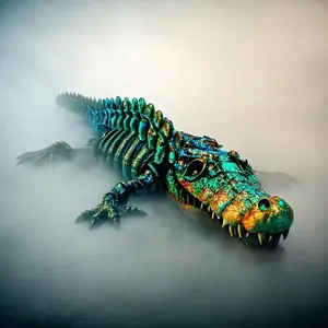 1pc 3D Printed Articulated Crocodile Skeleton Decor, Vibrant Silk-Finish Blue Reptile, Ideal Desktop Ornament, Gothic Party Decor, Decorative Figurines, Articulating Figurines