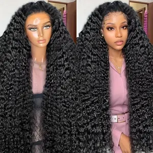 250% Density 13x6 Deep Wave HD Lace Forehead Wig Human Hair 13x6 Deep Wave Pre Plucked with Baby Hair Women's Deep Wave Wig Natural Color 16-34 Inch