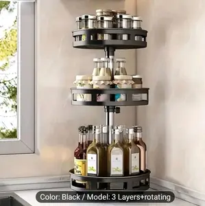 360-Degree Rotating Kitchen Organizer - Metal Spice Rack with Storage Containers for Seasonings, Oils and Vinegar - Double/Triple Layer Options