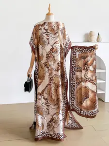 Women's Floral Leopard Print Shawl Set, Sexy Fitted Scarf and Headband, Sun Protection Silk Ribbon, Beachwear Accessory