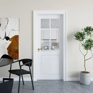 6-Lite Glass Door,Preassembled Clear Glass French Door,Paintable Door Panel, for Closet Pantry Bedroom Livingroom Study Office,as Prehung, Pocket, Barn Doors-Shaker w/o Hardware,White