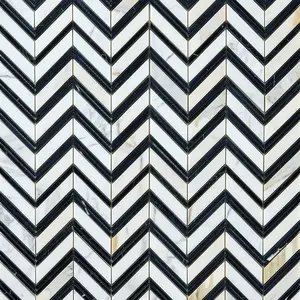 Calacatta Gold & Black Grand Chevron 12x12 Polished/Honed Marble Mosaic Tile Sample