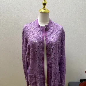 Pre-owned he main body is made of wool and silk blend lace fabric Bag Accessories Gucci Purple Lace Cutout Knit Cardigan with Elegant Floral Embroidery and Long Sleeves