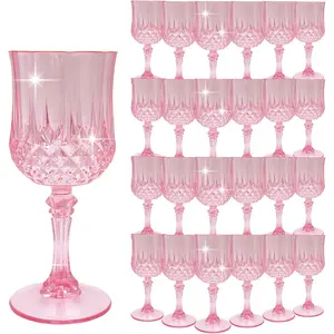 Plastic Wine Glasses, Plastic Goblets Vintage Style Cordial Unbreakable Drinking Glasses,Reusable Drinkware for Wedding Reception, Grand Event Party Supplies, Easter(24, Pink)